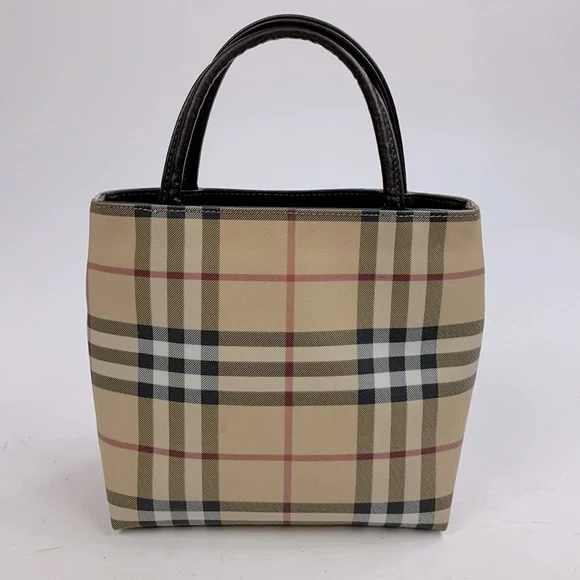 BURBERRY Beige Nova Check Small Coated Canvas Tote handbag Lined AUTHENTIC - Picture 3 of 17